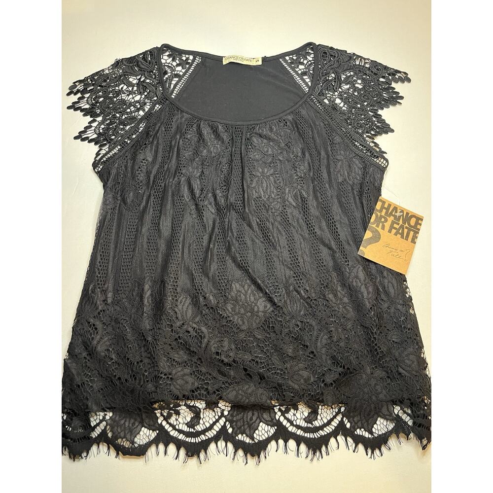 Chance Or Fate Black Lace Cap Sleeve Top Size Small NWTS